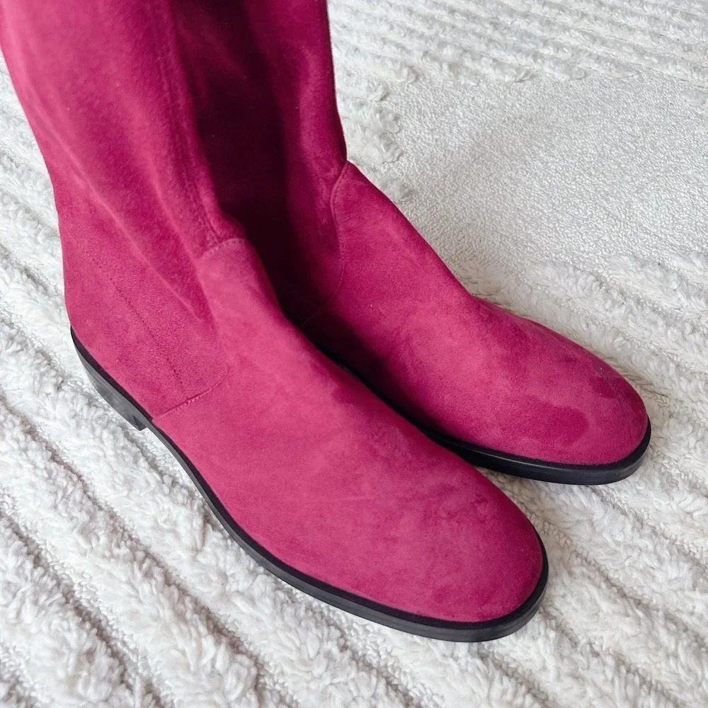 $798 Stuart Weitzman Jocey Over the Knee OTK Boots Cranberry Red Suede US 9.5